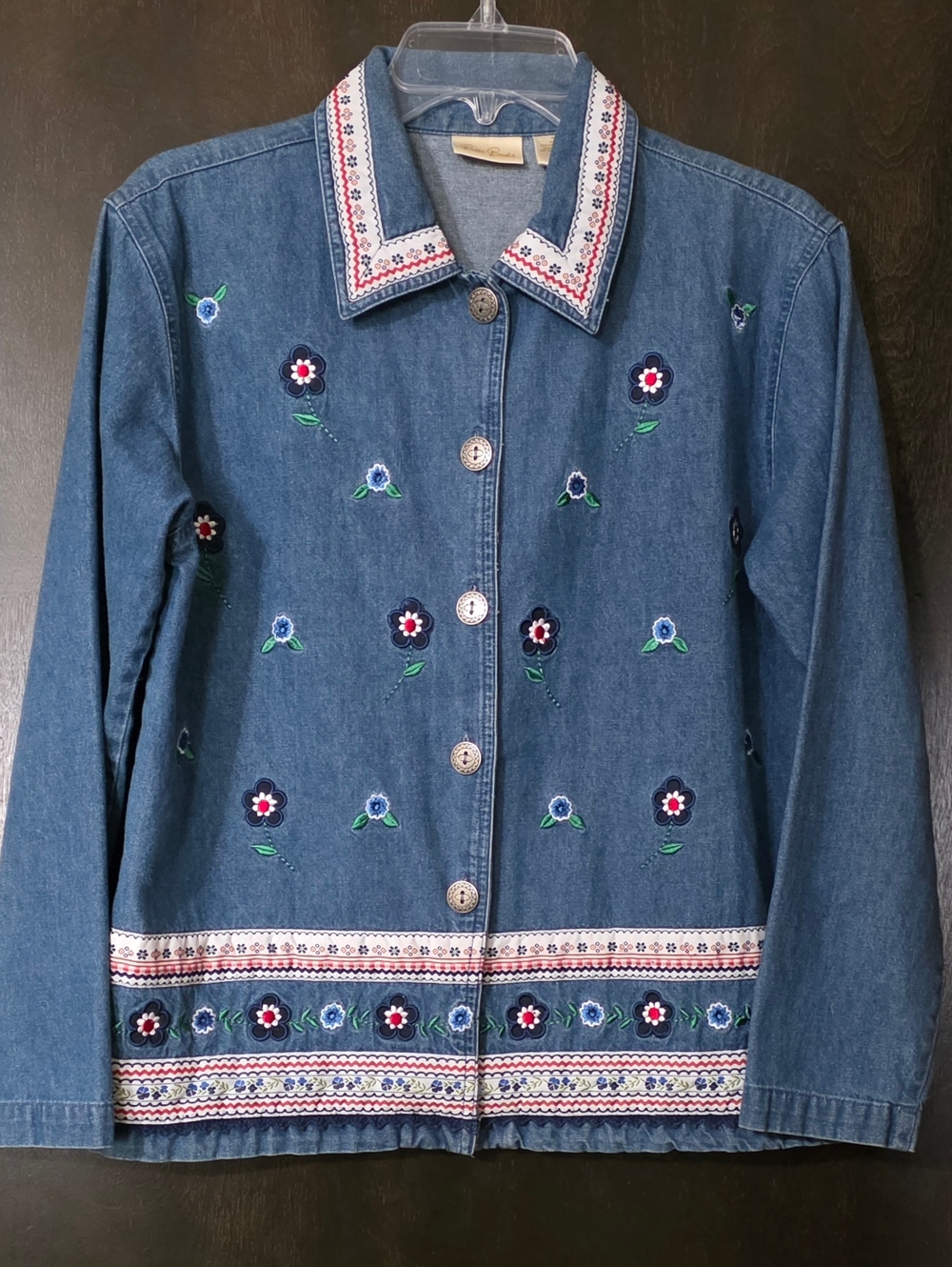 Bobbie Brooks Vintage Denim Jacket with Embroidered Flowers Women's Size S-L